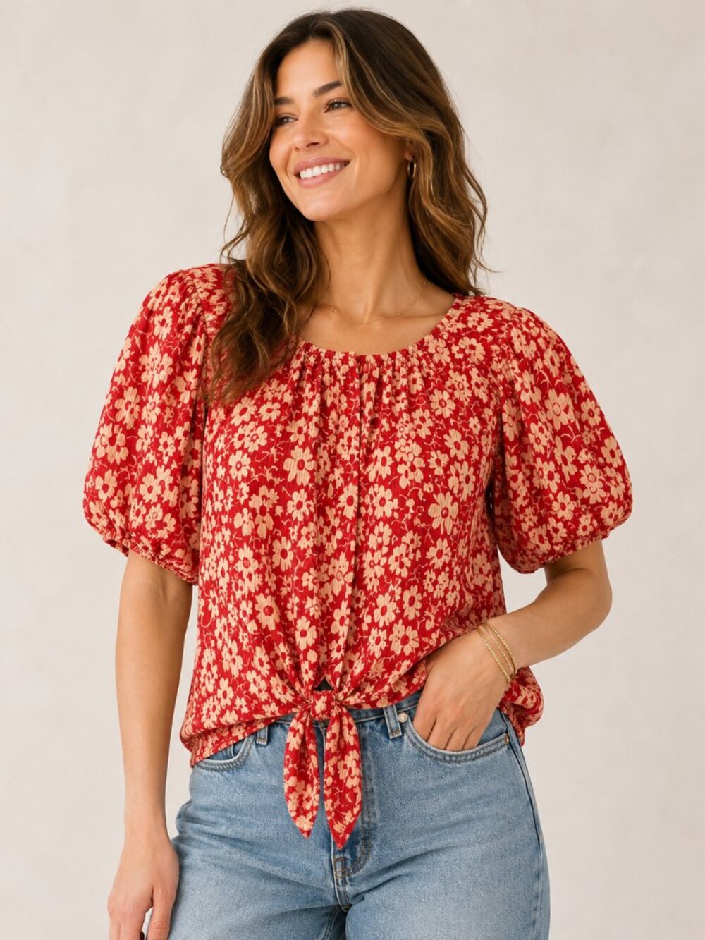 Madewell Floral Cottagecore Red Cream Puff Sleeve Boho Women’s M 1440